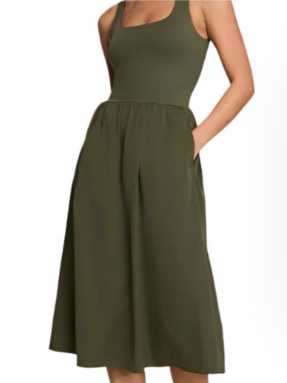 NWT SpanxSmooth Jersey Mixed Media Midi Dress in Dark Pine